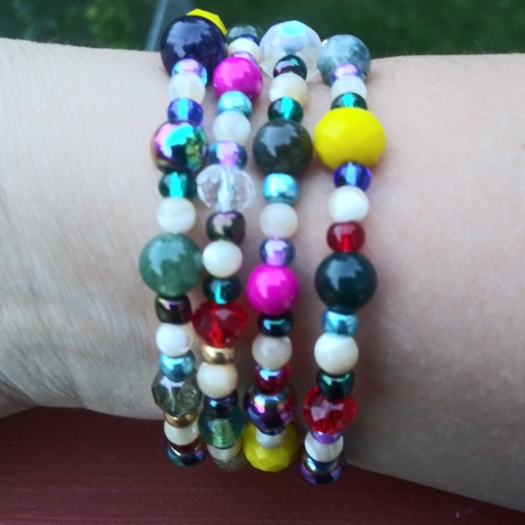 NEW Handmade Jasper Mother of Pearl Agate Jasper Beaded Bracelet Unique Cute - Picture 6 of 8